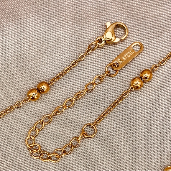 18K Gold PVD Coating Mirror Effect Rose Pendant Beaded Dainty Chain Necklace - Picture 11 of 13